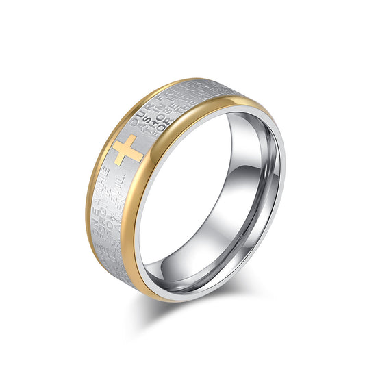 Cross-Border Stainless Steel Cross Scripture Ring for Men