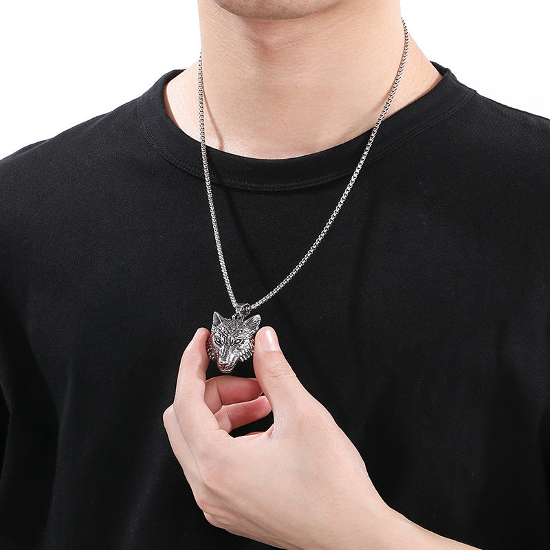 Animal, Punk Retro Viking Direwolf Head Stainless Steel Pendant For Men Necklace