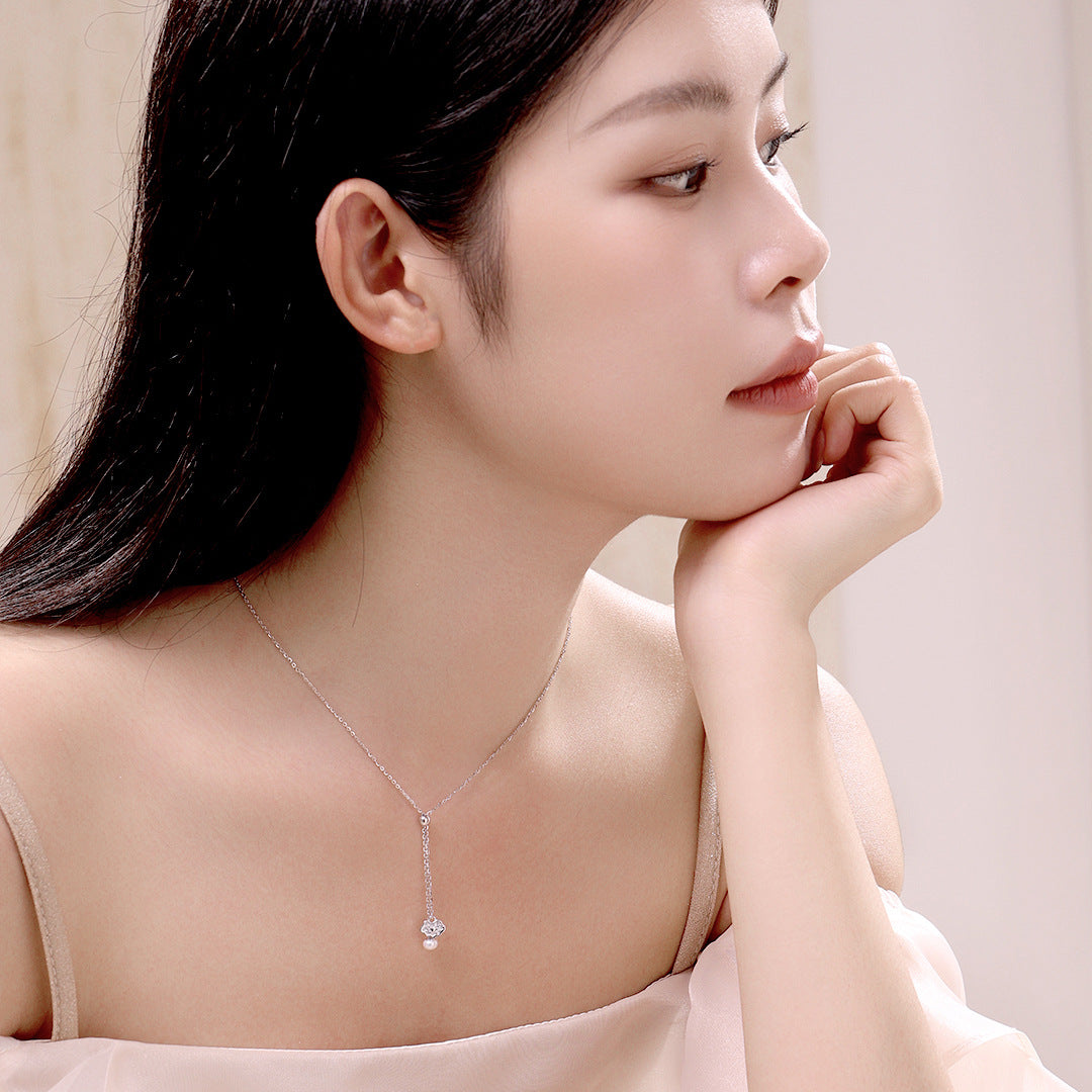 S925 Sterling Silver Freshwater Pearl Ruyi Lock Necklace