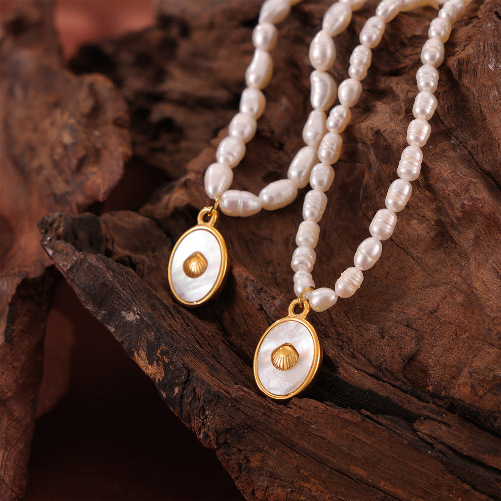 Elegant Freshwater Pearl Pendant Necklace with White Shell Detail