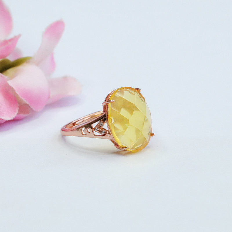 Natural Amber Beeswax Sterling Silver Ring with Adjustable Opening