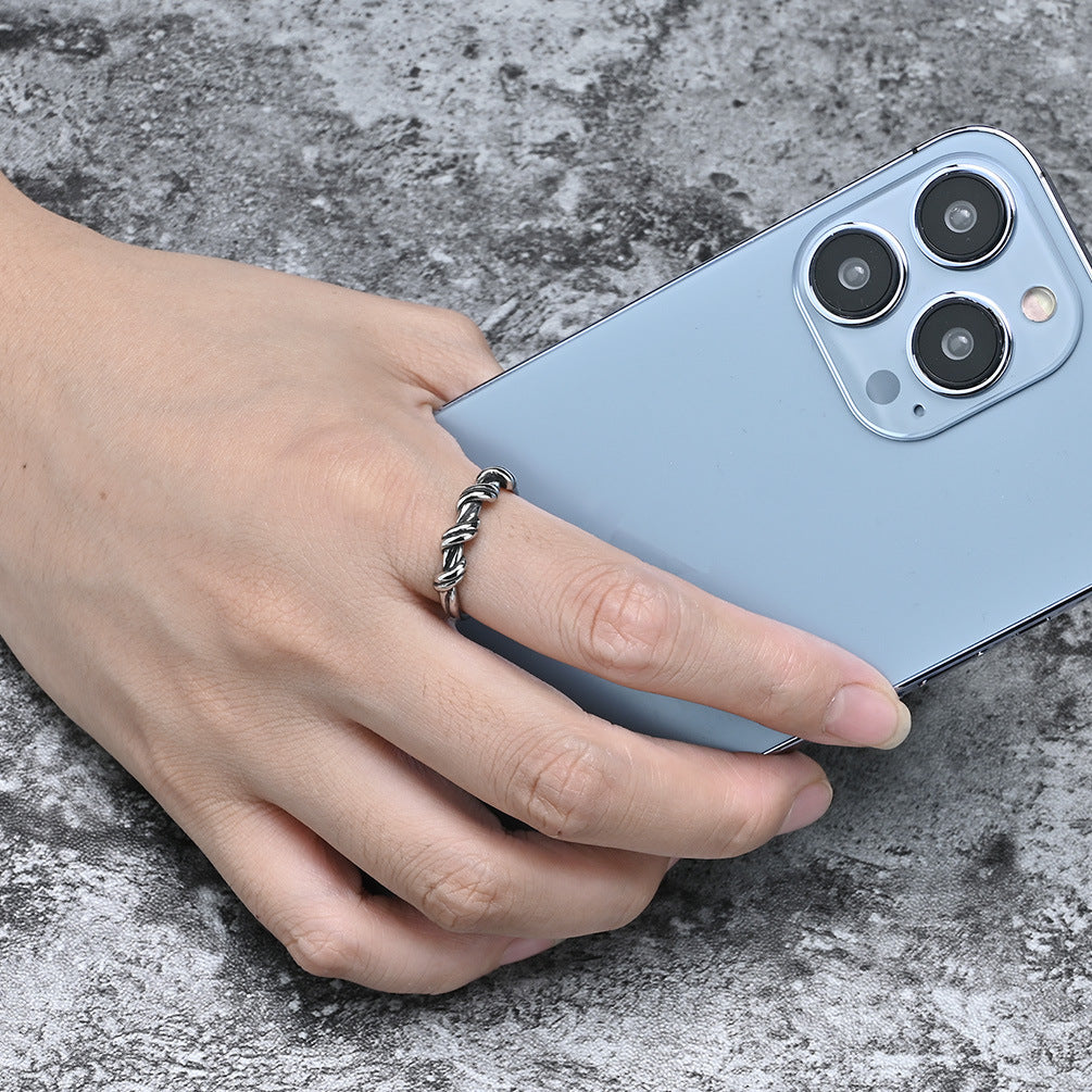 INS Neutral Cold Wind Wire Wrapped Stainless Steel Ring for Men and Women