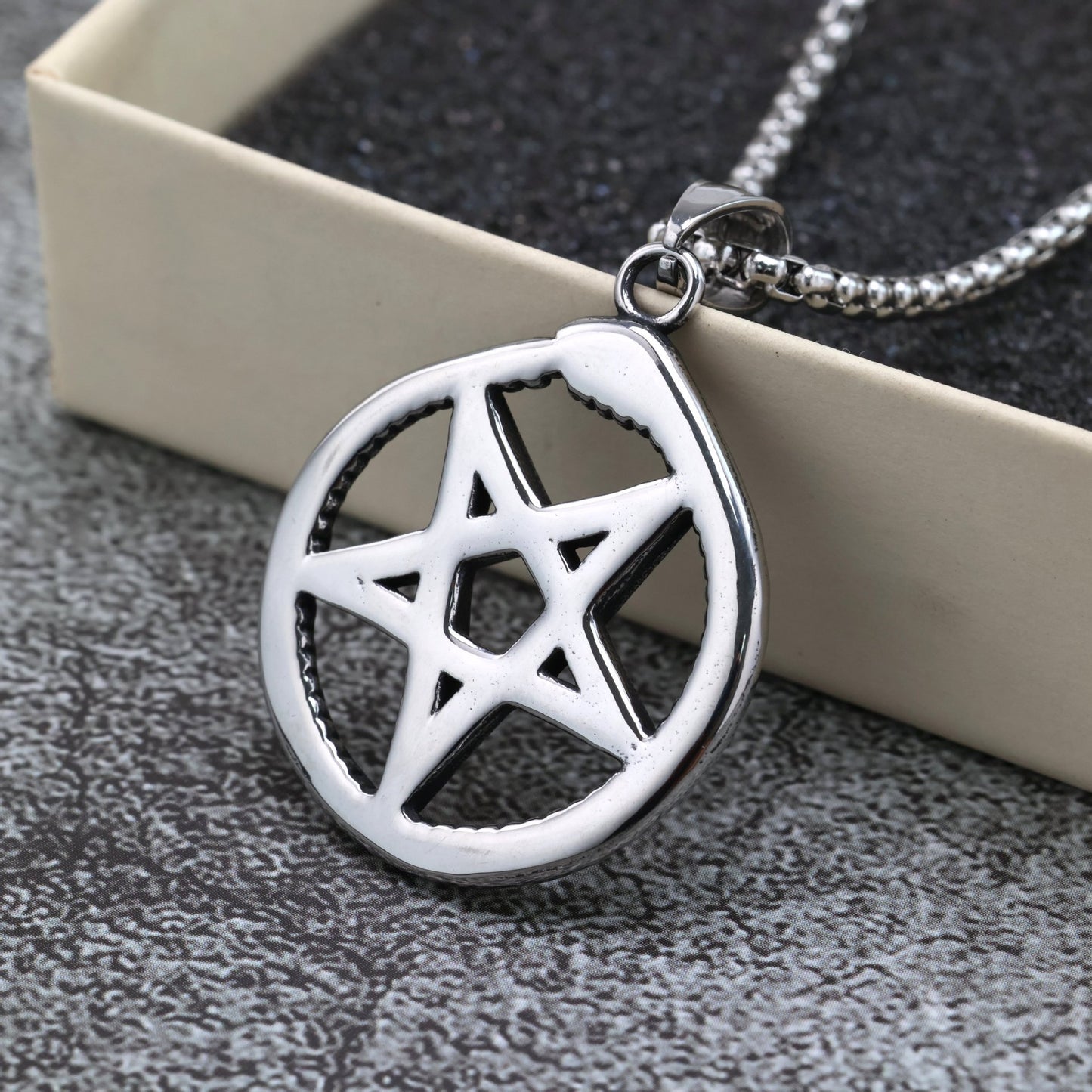 Planderful Stainless Steel Mens Pendant Retro European American Snake Pentagram Statement Necklace For Men