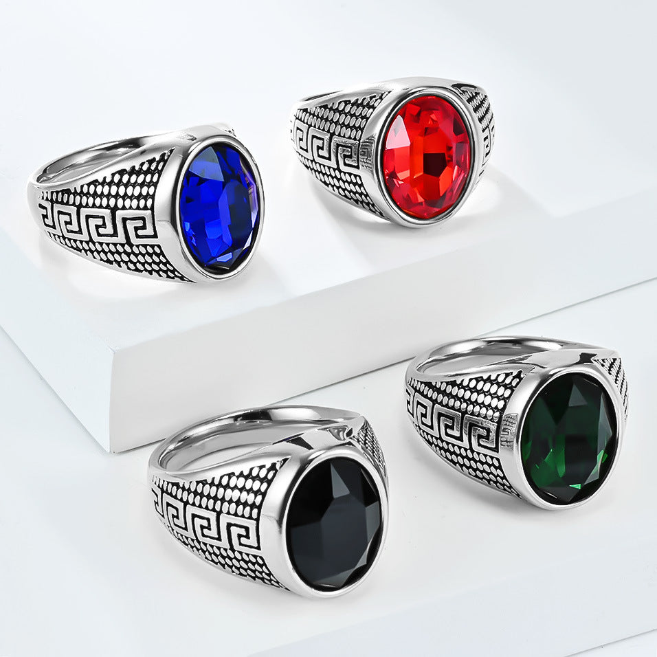 Planderful Titanium Steel Zircon Ring With Great Wall Pattern For Men Fade Resistant Durable Jewelry