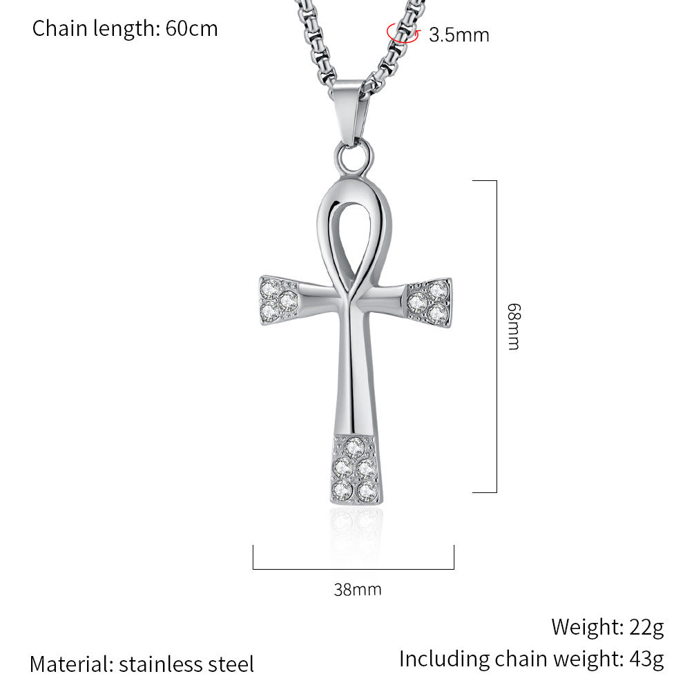 Planderful Ancient Egyptian Anka Cross Necklace Titanium Steel For Men Niche Design Pendant
