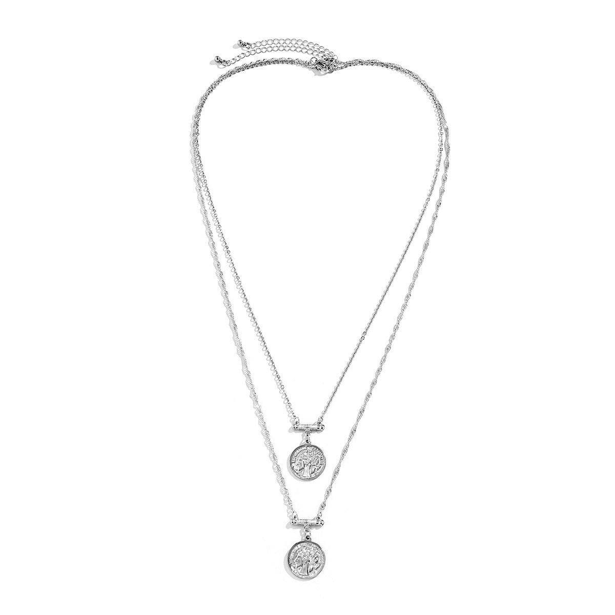Retro Coin Queen's Head Double Necklace Europe and The United States Cross-border Jewelry Simple Embossed Alloy Pendant Pendant for Women