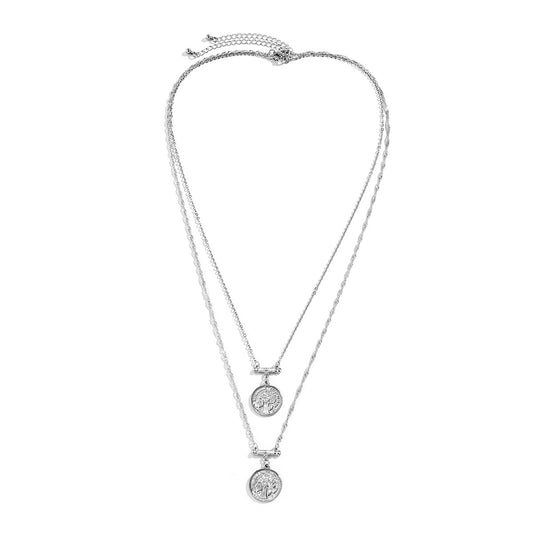 Retro Coin Queen's Head Double Necklace Europe and The United States Cross-border Jewelry Simple Embossed Alloy Pendant Pendant for Women