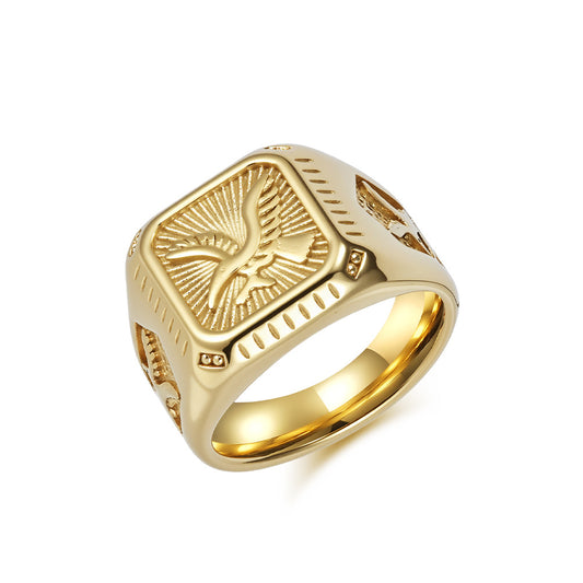 Planderful Titanium Eagle Ring For Men, 18K Gold Plated Luxury Statement Jewelry, Bold Masculine Accessory