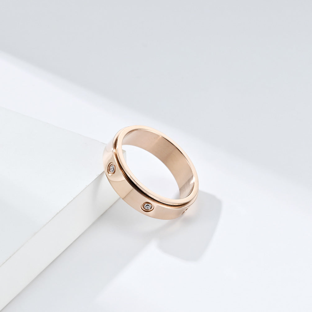 Planderful Zircon Inlaid Titanium Steel Rotating Ring For Men And Women Light Luxury Anxiety Relief Jewelry