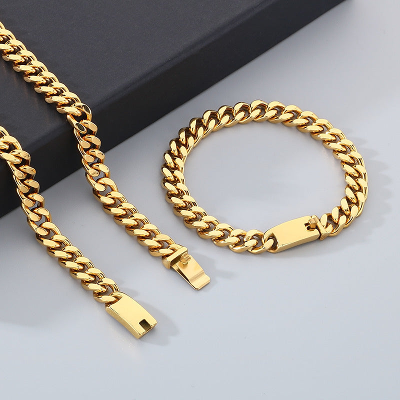 European American Jewelry Cuban Necklace Bracelet Titanium