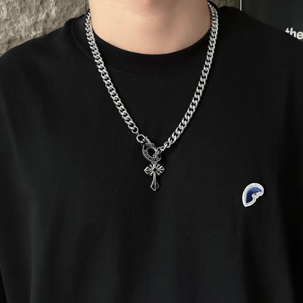 Planderful Jewelry Titanium Cross Necklace Men Cuban Link