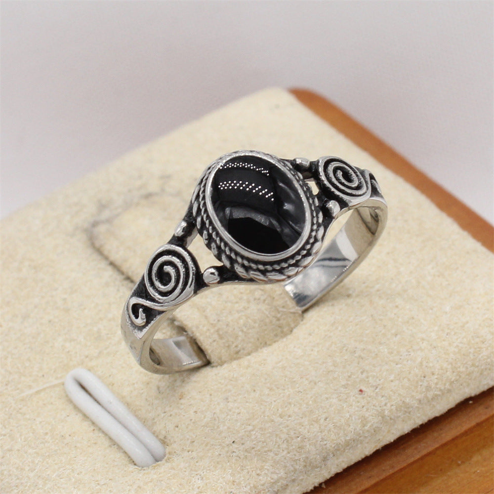 Titanium Steel Ring Unisex Retro Hollow Stone Statement By Planderful Everyday Genie Collection For Men And Women
