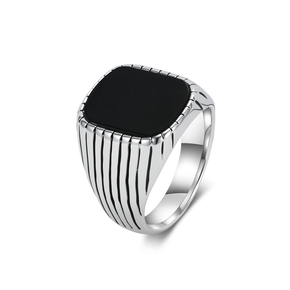 Vintage Inlaid Stainless Steel Men's Ring