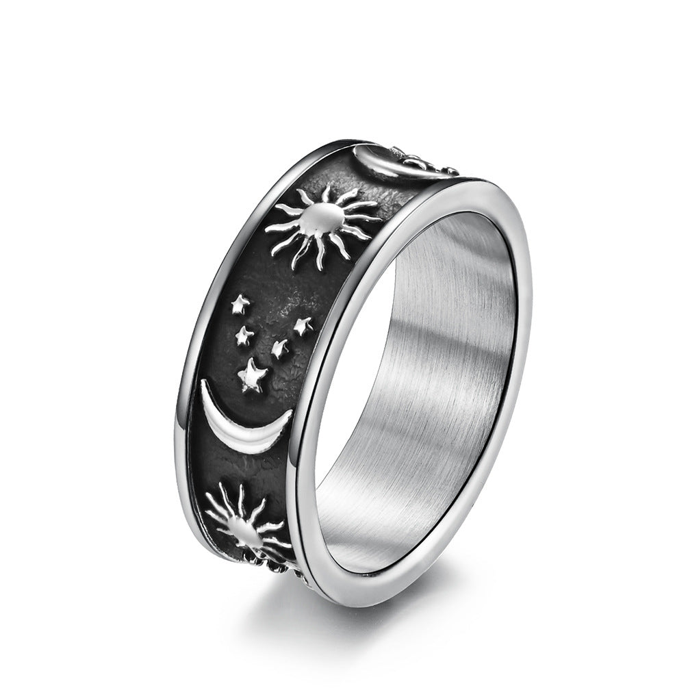 European and American Bohemian Sun Moon Stainless Steel Ring