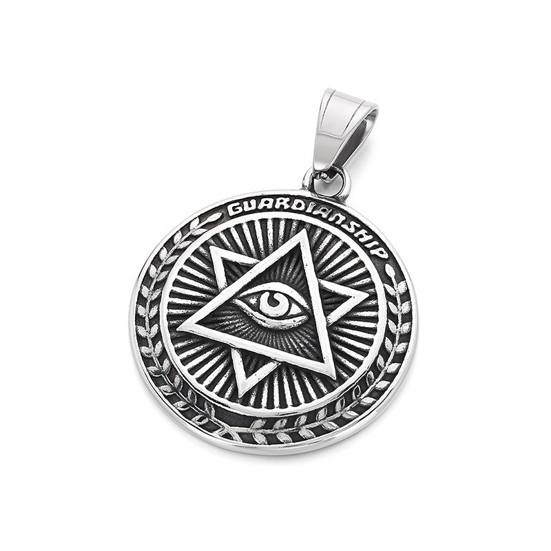 Steel Necklace - Vintage Horus Eye Hexagram Pendant on Bonded Stainless Steel Chain by Planderful