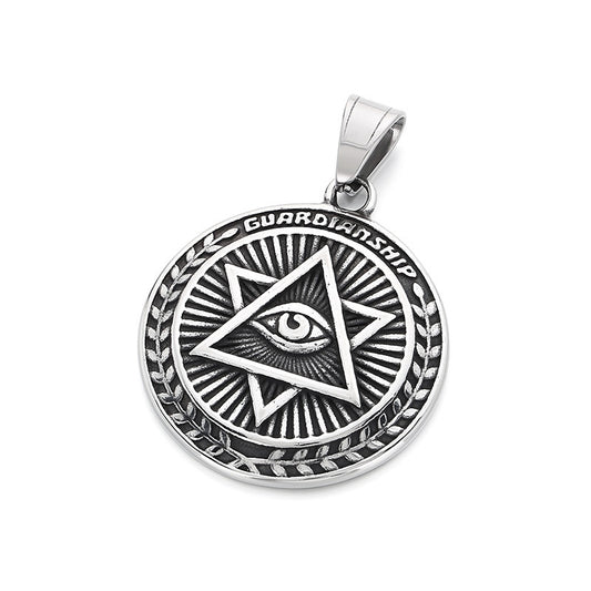 Steel Necklace - Vintage Horus Eye Hexagram Pendant on Bonded Stainless Steel Chain by Planderful