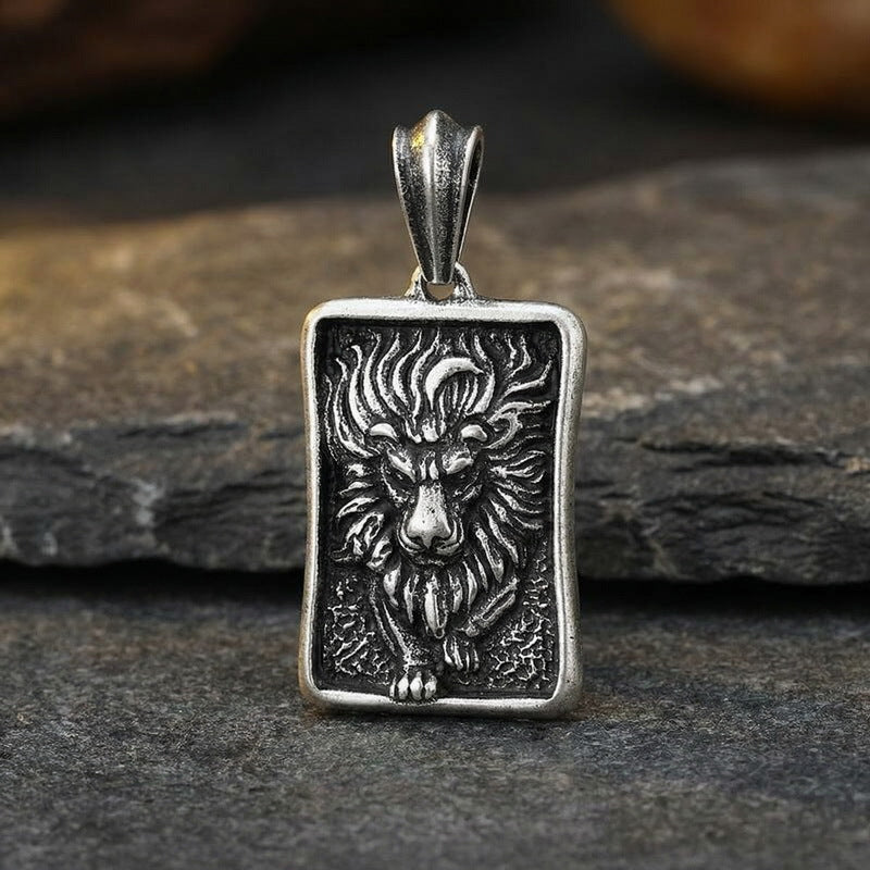 Punk Style Retro Casting Lion Tag, Smearing Oil Animal Square Brand Stainless Steel Necklace