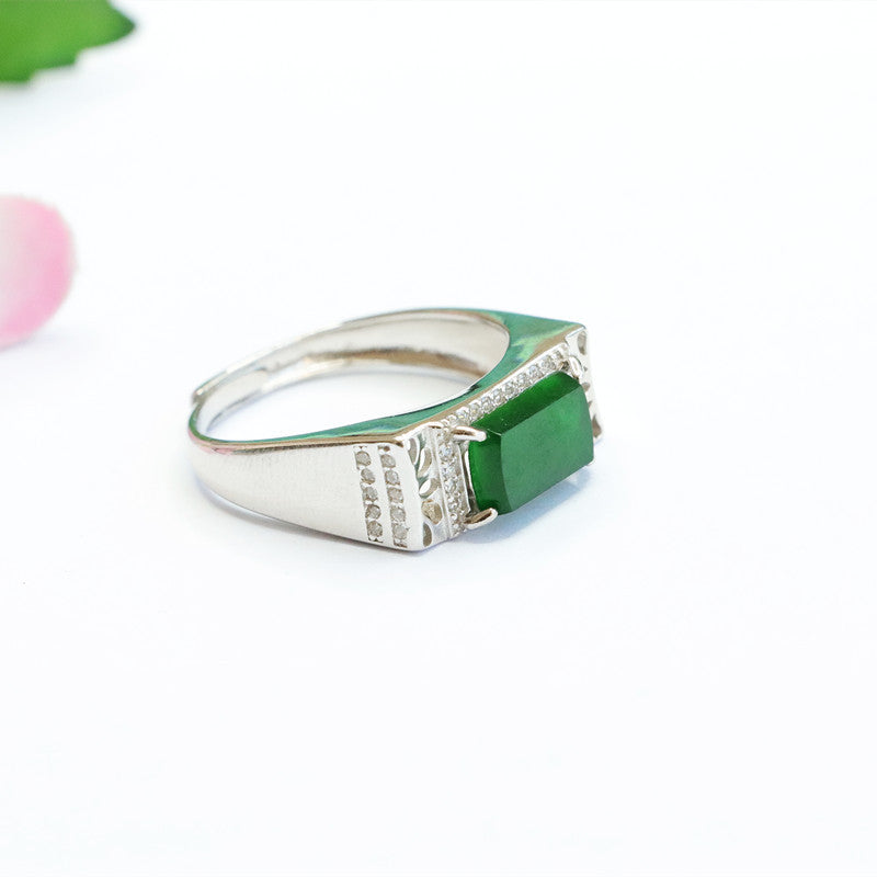 Sterling Silver and Jade Adjustable Rectangle Ring