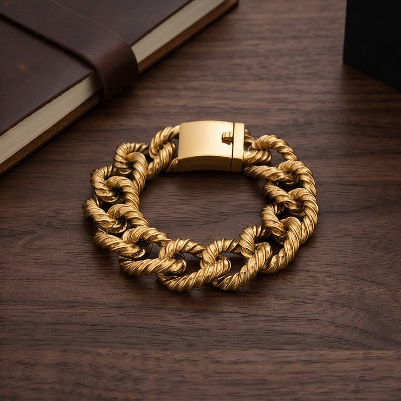 Twisted Rope Twist Cuban Chain Stainless Steel Men's Bracelet