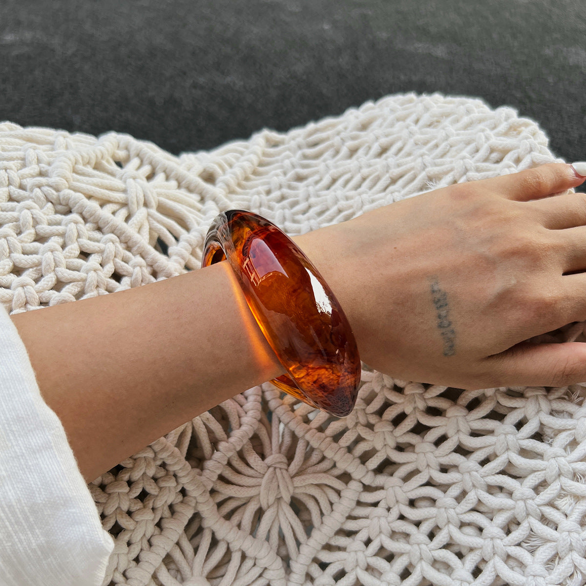 Planderful Vienna Verve Wide Bracelet For Women Acrylic Amber Pattern Statement Jewelry