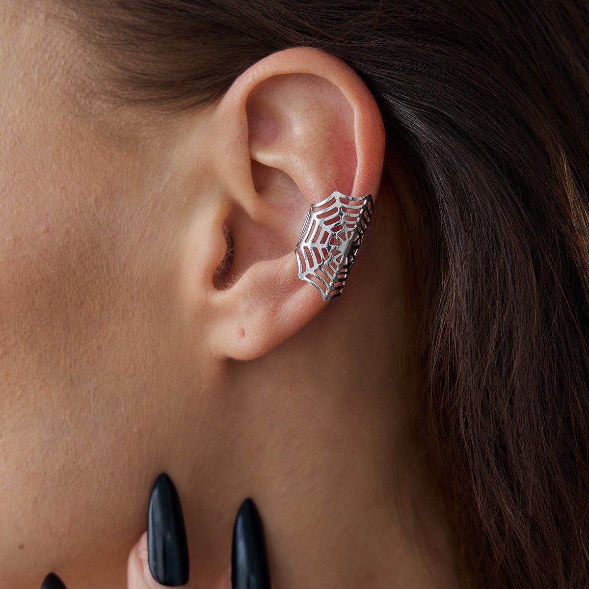 Gothic Ear Clip Earrings Bone Clip By Planderful Vienna Verve Halloween Spider Web Punk Jewelry For Alternative Fashion