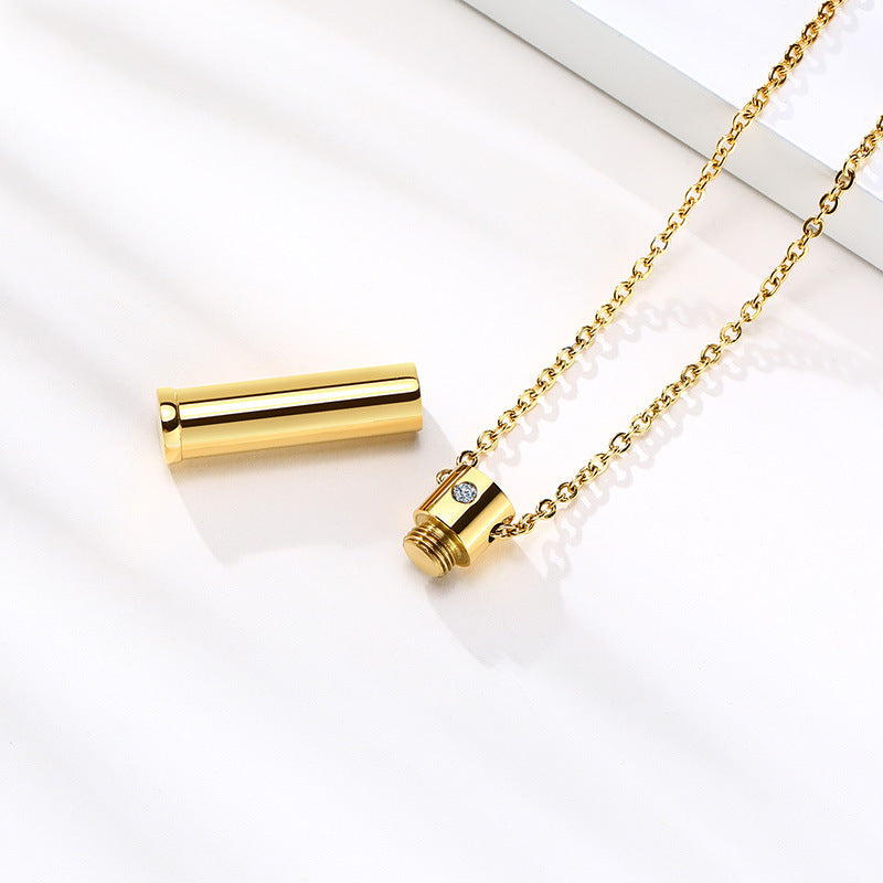 Sweater Chain Stainless Steel Single Zircon Open Urn Pendant