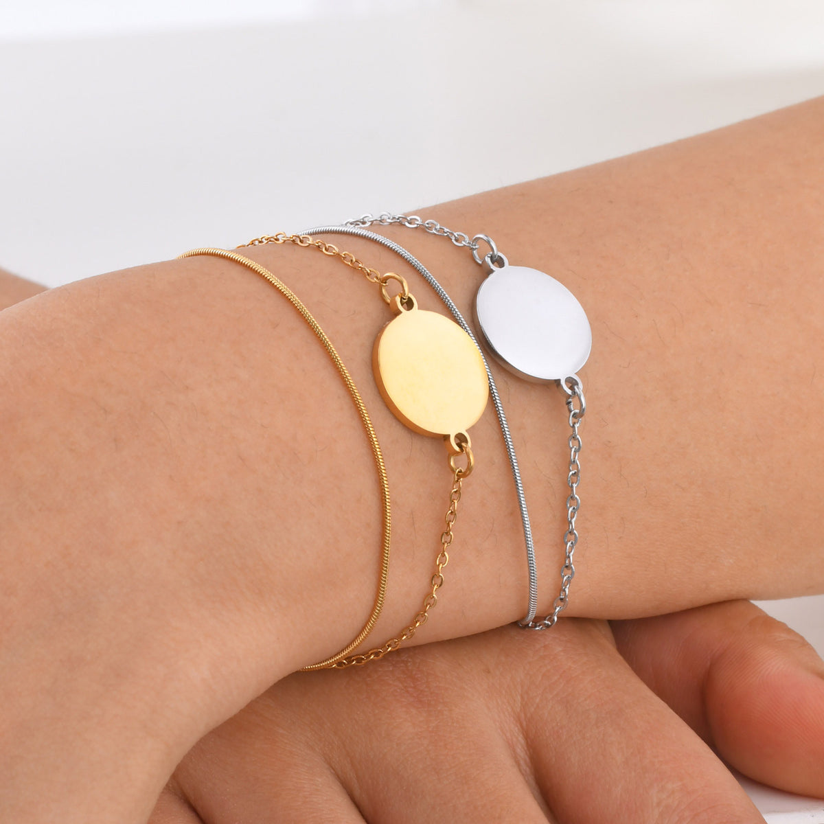 Women's Stainless Steel Double Chain Stacked Gold Bracelet