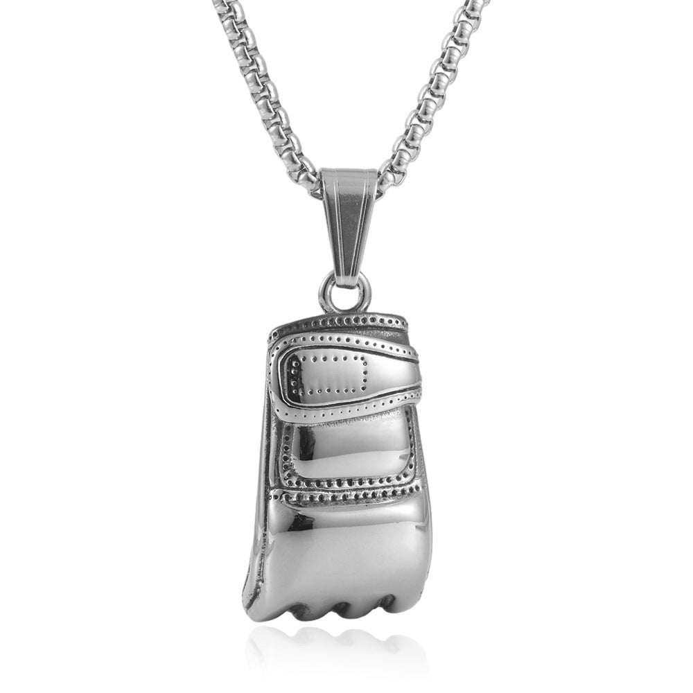 Titanium Steel Punk Boxing Gloves Pendant Necklace for Men - Retro European and American Style