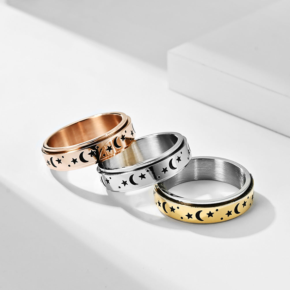 Planderful Premium Star Moon Rotating Ring For Anxiety Relief Unisex Stainless Steel Jewelry
