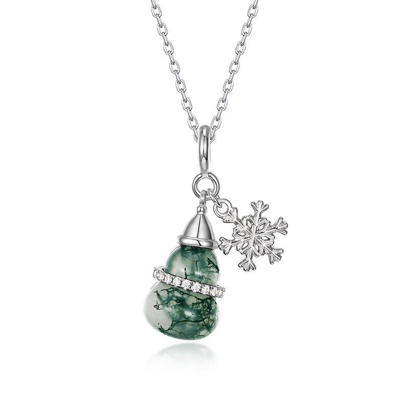 Planderful Everyday Genie – Fashion Personalized Versatile Aquatic Agate Gourd Pendant S925 Silver Inlaid Green Moss Necklace Snowflake Item