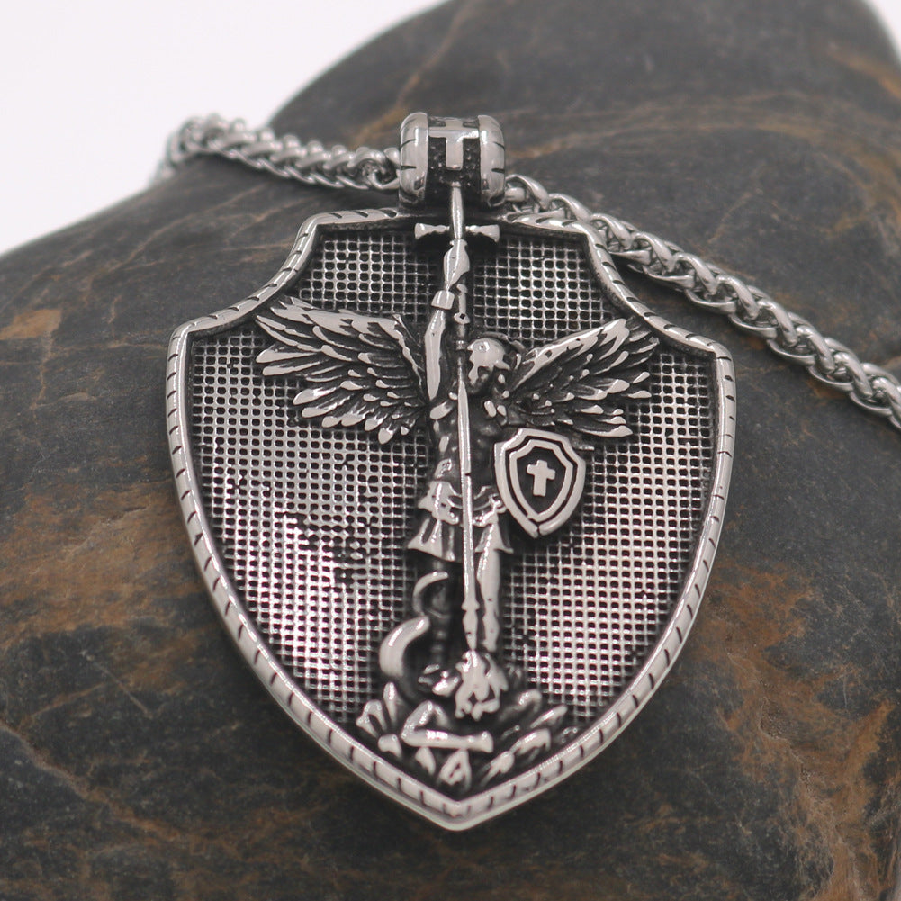 Legendary Archangel Shield Pendant with Stainless Steel Chain - Norse Legacy Collection