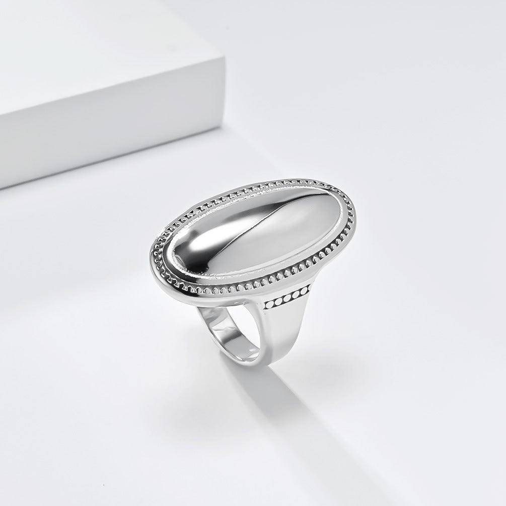 Planderful Titanium Steel Ring For Women Large Smooth Oval Surface Light Luxury Fashion Jewelry
