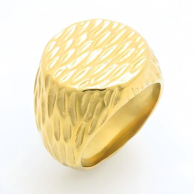 Retro Boys Hammer Pattern Round Ring Face Trendy Men Ring Meteorite Pattern Stainless