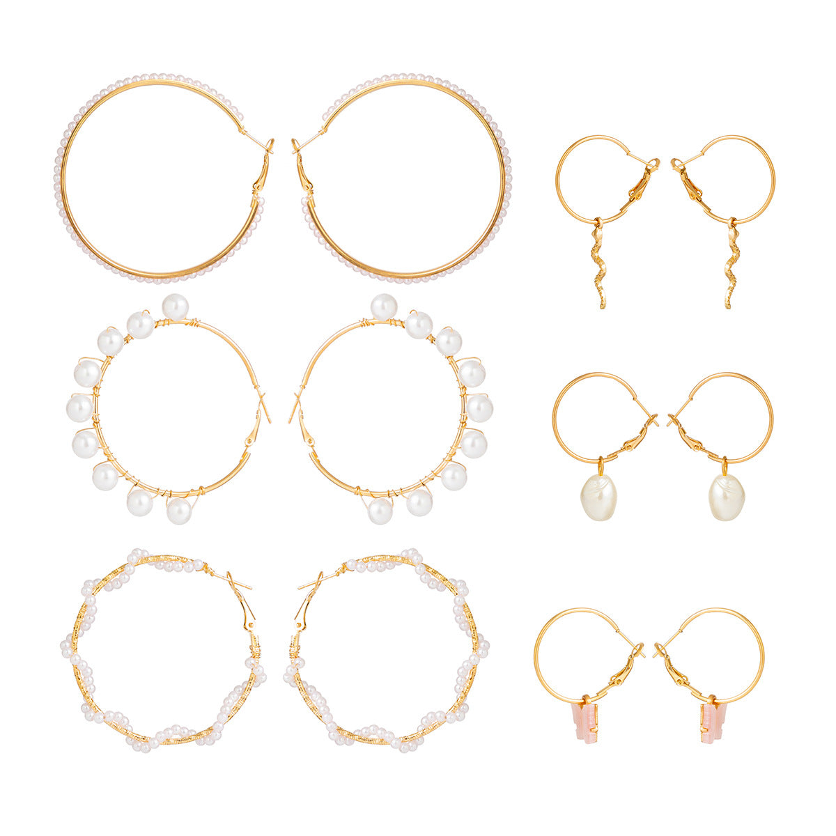 European and American Style Cross-border Jewelry Star and Heart Earrings Set with Imitation Pearl Detailing for Women