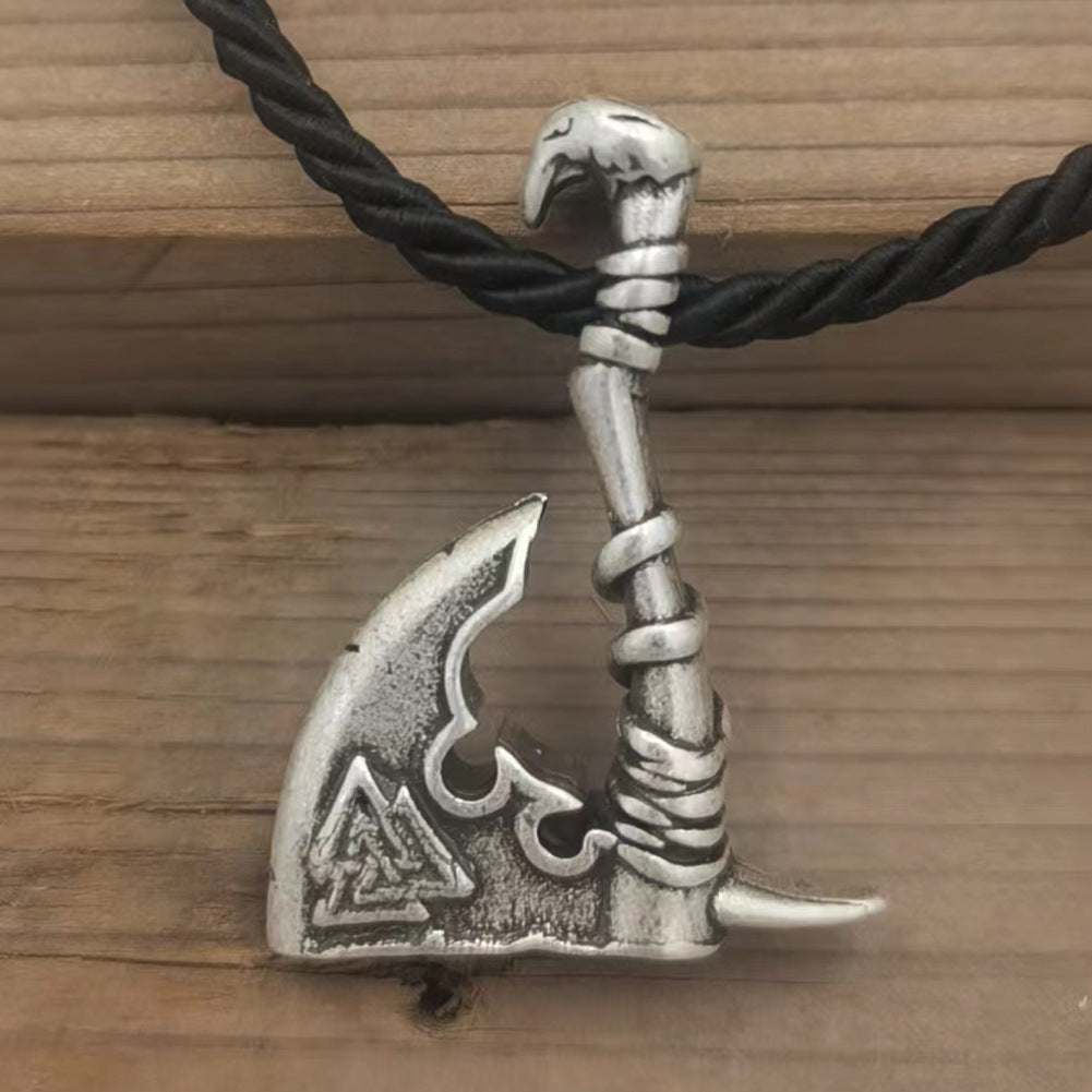 Viking Pirate Celtic Wolf Crow Double-Sided Axe Pendant Men's Necklace - Norse Legacy Collection