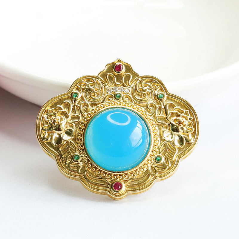 Blue Chalcedony Ruyi Pendant with Oval Design