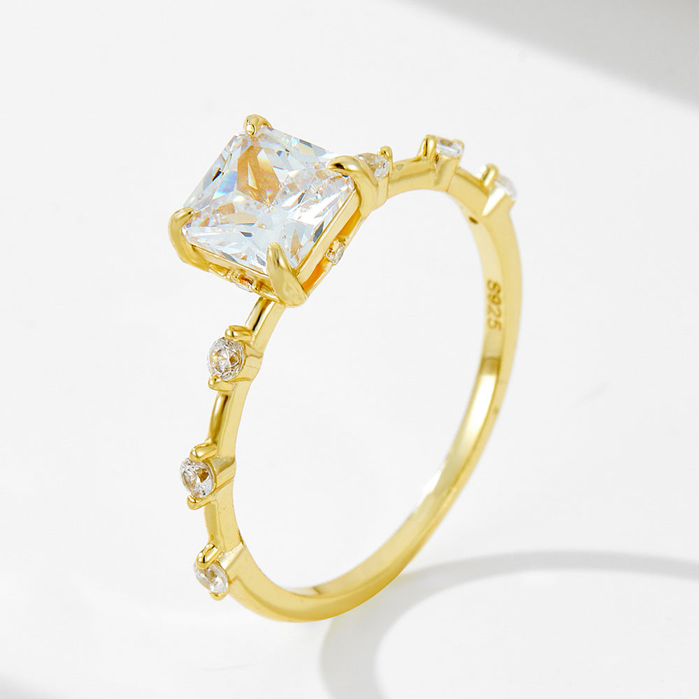 Zircon Ring S925 Sterling Silver Princess Square Jewelry For European And American Women Planderful Everyday Genie