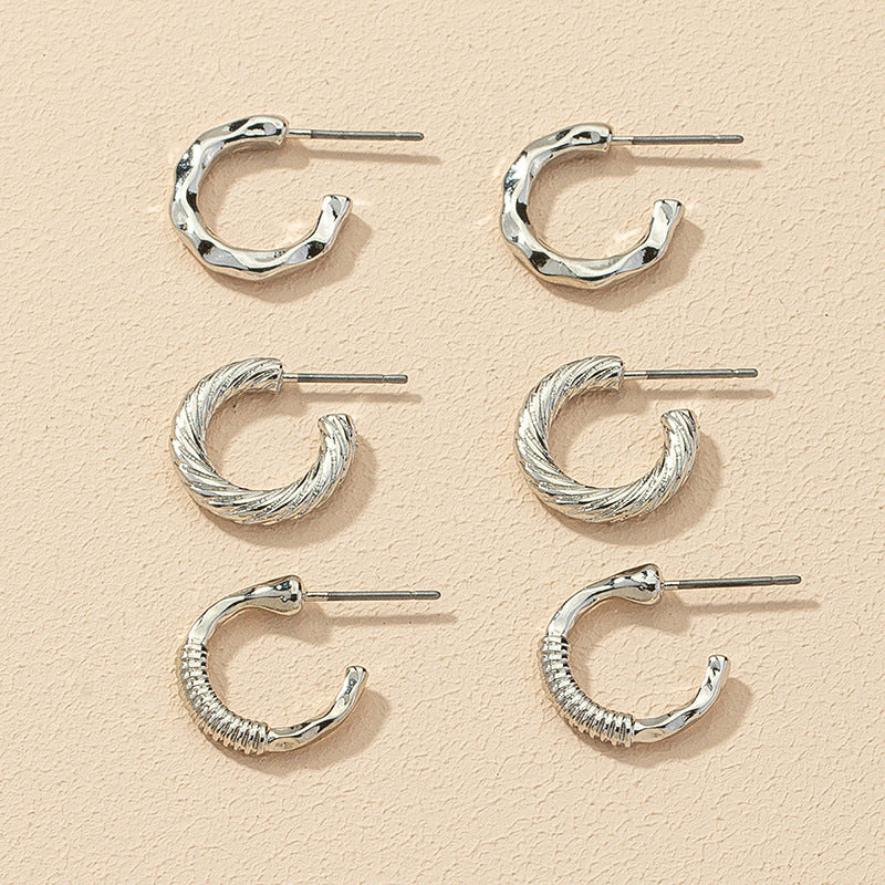 European and American Metal C-Shaped Earring Set - Vienna Verve Collection