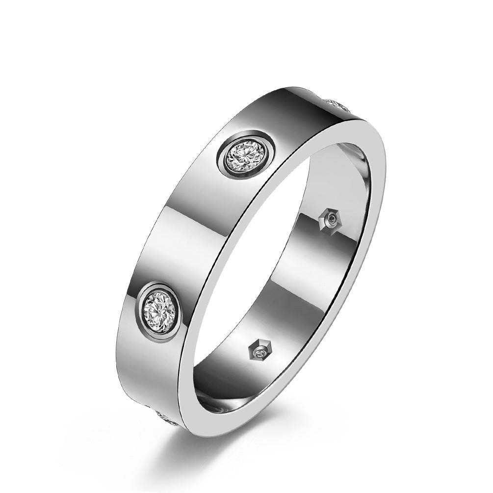 Cross-Border Titanium Steel Zircon-Encrusted Couple Rings