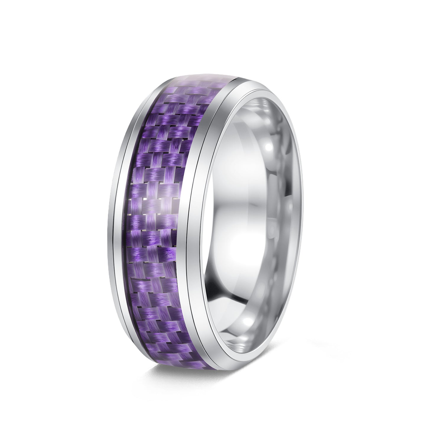 Planderful Everyday Genie Titanium Steel Ring For Men Unisex 8mm Blue Carbon Fiber Inverted Edge