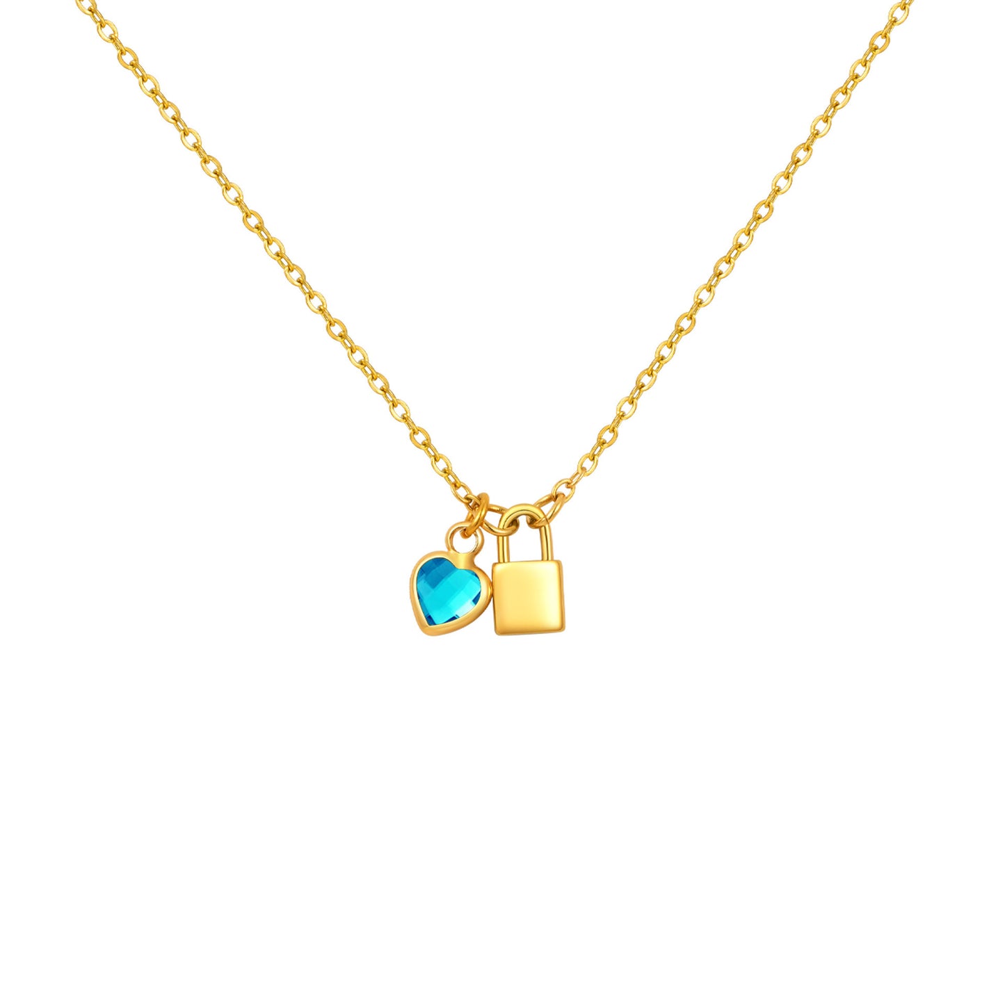 Wind Ladies Birthday Gift Stainless Steel Gold Lock Peach Heart Twelfth Necklace