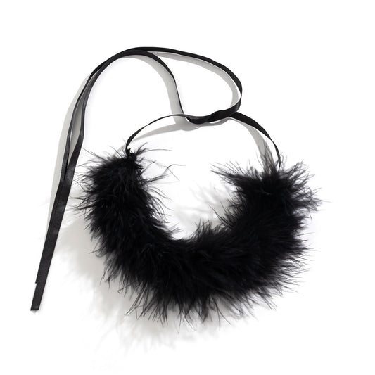 European and American Gothic Party Feather Choker Necklace with Ribbon