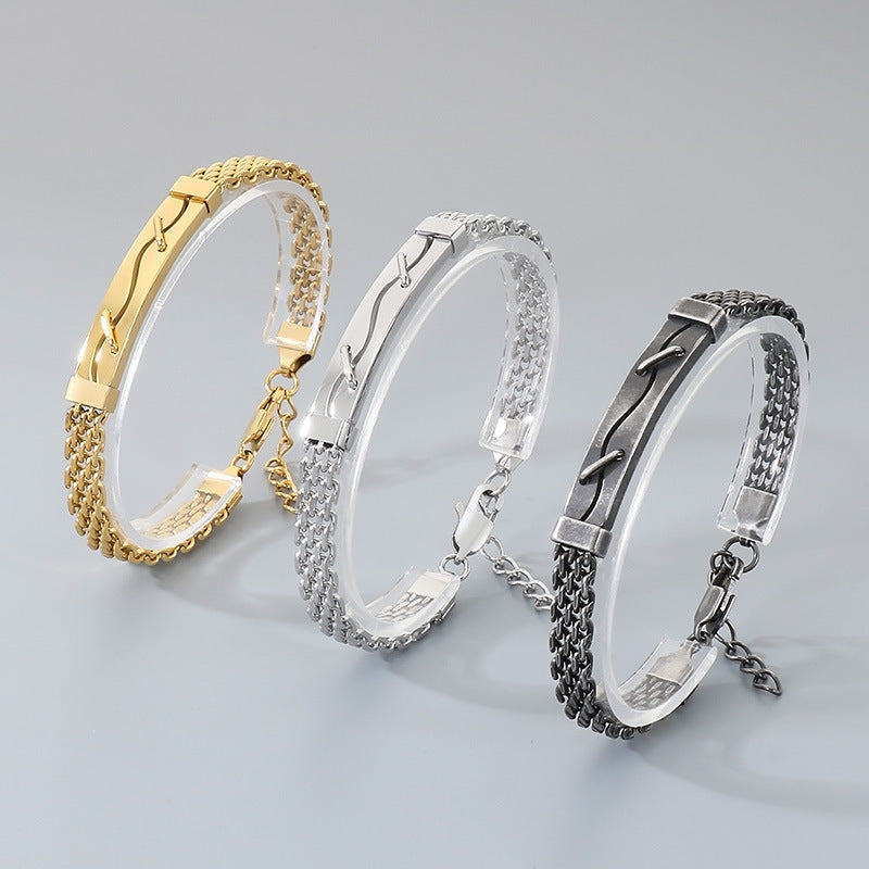 Men's Mesh Chain Stainless Steel Design Patch Curved Bar Men's Bracelet