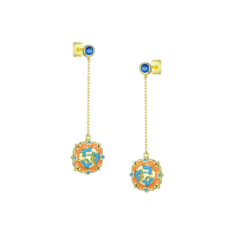 Long Tassel Three Rabbit Creative Pendant Blue Zircon Sterling Silver Drop Earrings