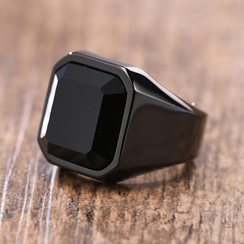 Planderful Titanium Steel Ring For Men With Imitation Gem