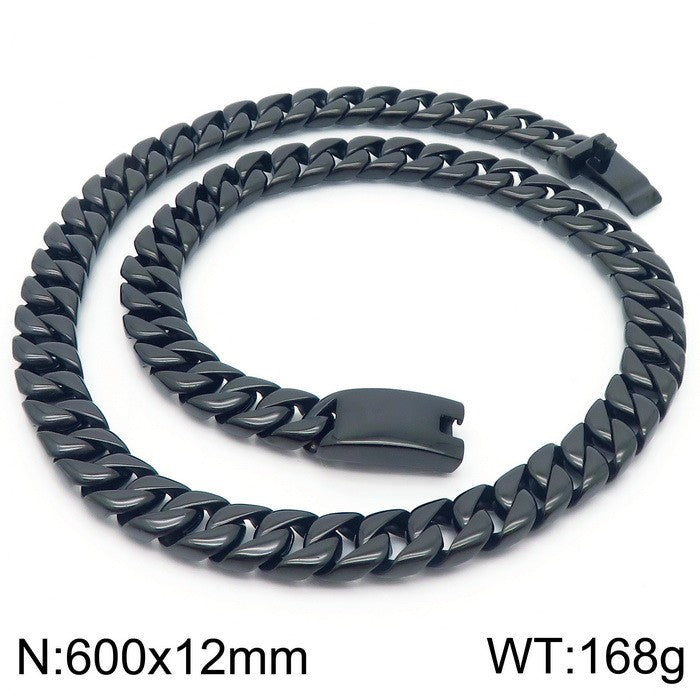 Stainless Steel Punk, Korean Version Of Cuban Chain 12mm Necklace Men's Glossy Necklace