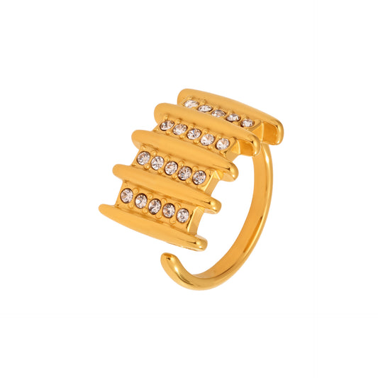 Planderful Mens Zircon Ring Open Square Stainless 18K Gold