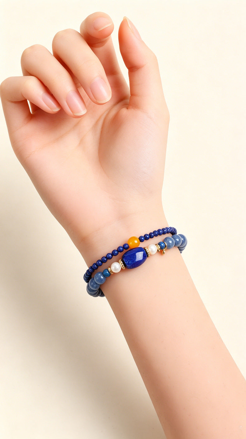 Freshwater Pearl Lapis Lazuli & Kyanite Bracelet