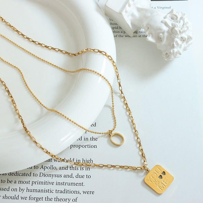 Chic Wind Double Layer Letter O Necklace in Gold Stainless Steel