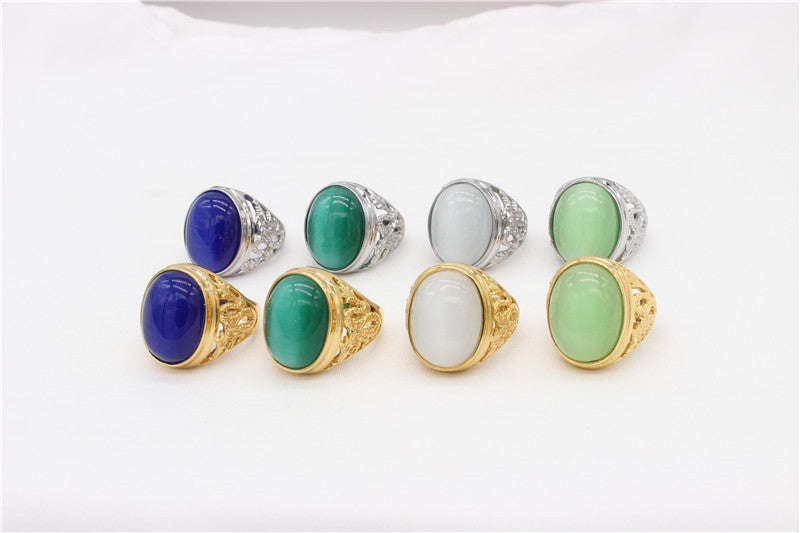 Planderful Dragon Oval Stone Protection Ring Titanium Steel Unisex Gift For Dragon Lovers Everyday Genie